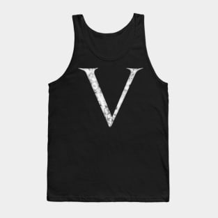 V in Roman White Marble Latin Alphabet Letter Sticker Tank Top